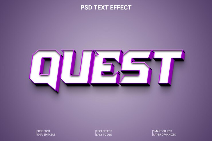 PSD efecto de estilo de texto editable 3d de quest