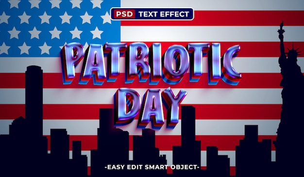 Efecto de estilo de texto editable para el Día Patriótico de los Estados Unidos