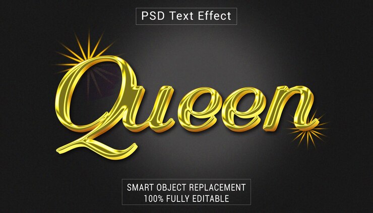 PSD efecto de estilo de texto del logotipo de queen psd