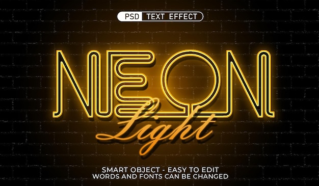 Efecto de estilo de texto de luz de neón amarilla PSD gratuito
