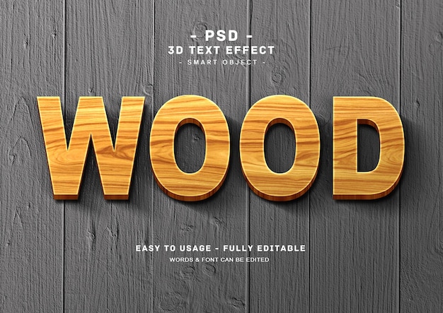 Efecto de estilo de texto de madera 3d