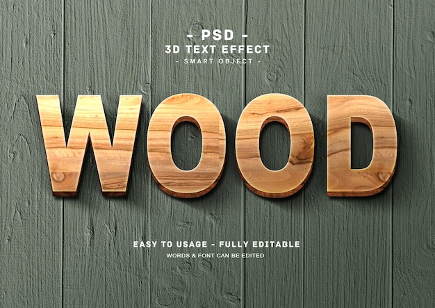 Efecto de estilo de texto de madera 3d