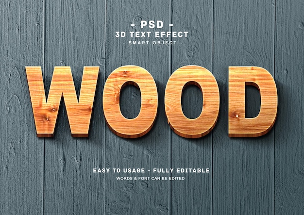Efecto de estilo de texto de madera 3d