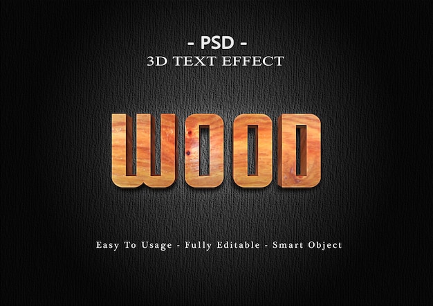 Efecto de estilo de texto de madera 3d