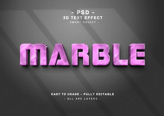 efecto de estilo de texto de mármol púrpura 3d