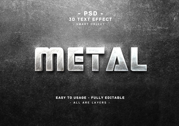 Efecto de estilo de texto de metal 3d