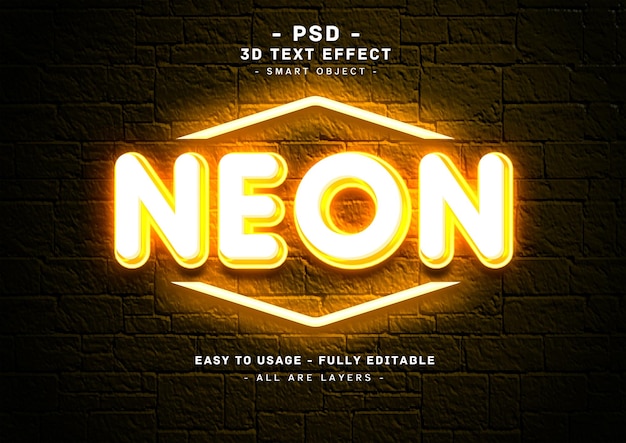 efecto de estilo de texto de neón amarillo 3d