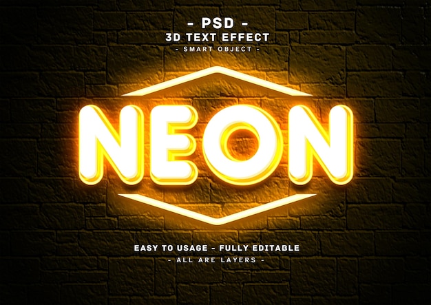 Efecto de estilo de texto de neón amarillo 3d