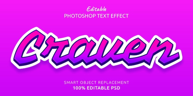 Efecto de estilo de texto de photoshop editable de craven