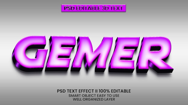 Efecto de estilo de texto y plantilla de PSD Gemer 3d