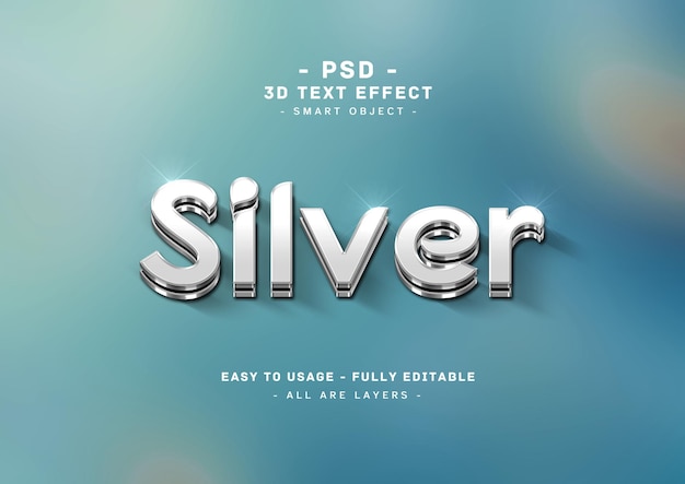 Efecto de estilo de texto de plata 3d
