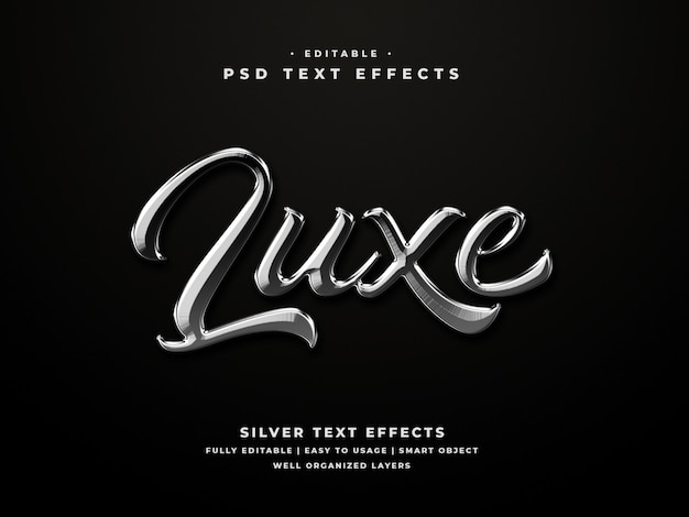 Efecto de estilo de texto plateado 3d editable