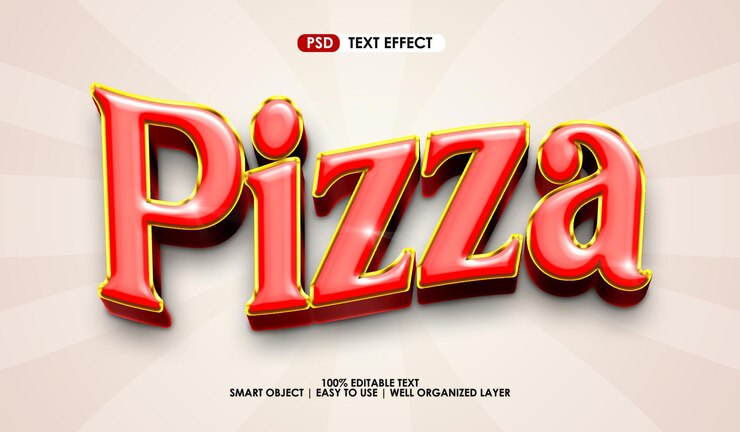 PSD efecto de estilo de texto premium 3d de pizza