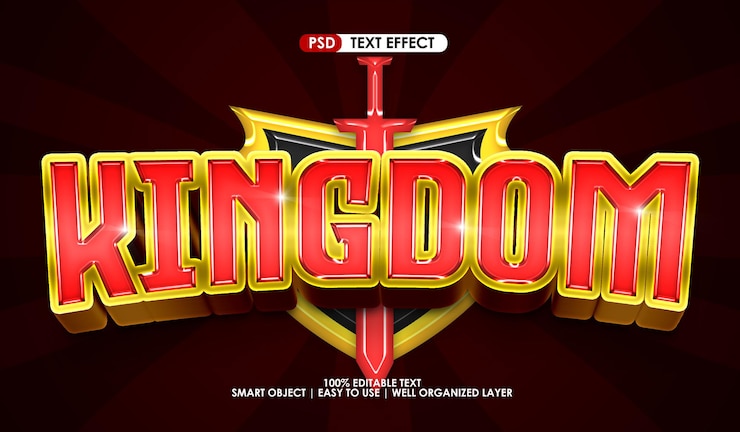 PSD efecto de estilo de texto premium del título del juego kingdom esport