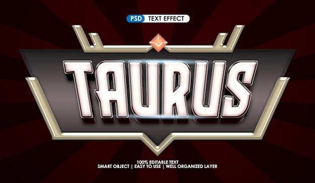 Efecto de estilo de texto premium del título del juego Taurus