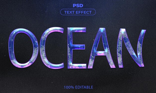 Efecto de estilo de texto psd océano