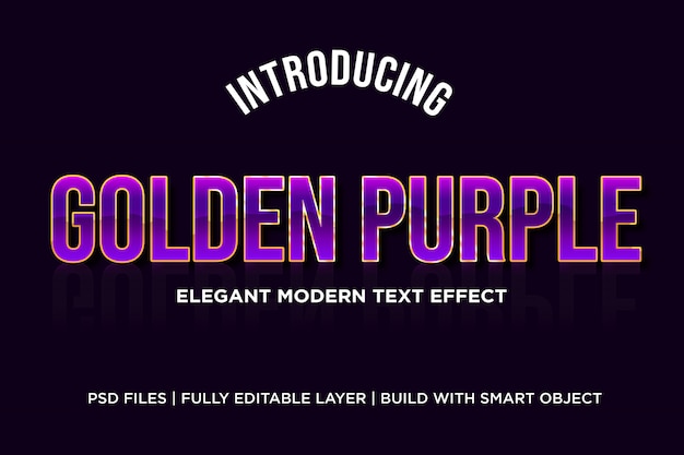 Efecto de estilo de texto púrpura dorado photoshop psd