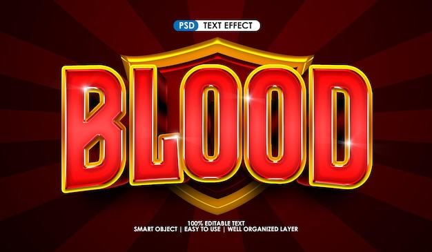 Efecto de estilo de texto rojo premium del título del juego Blood esport
