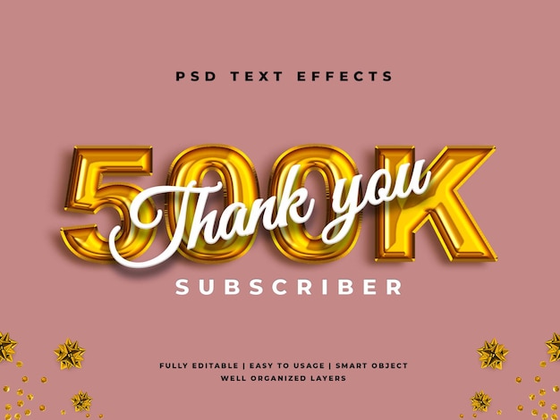 PSD efecto de estilo de texto de suscriptor de 500k