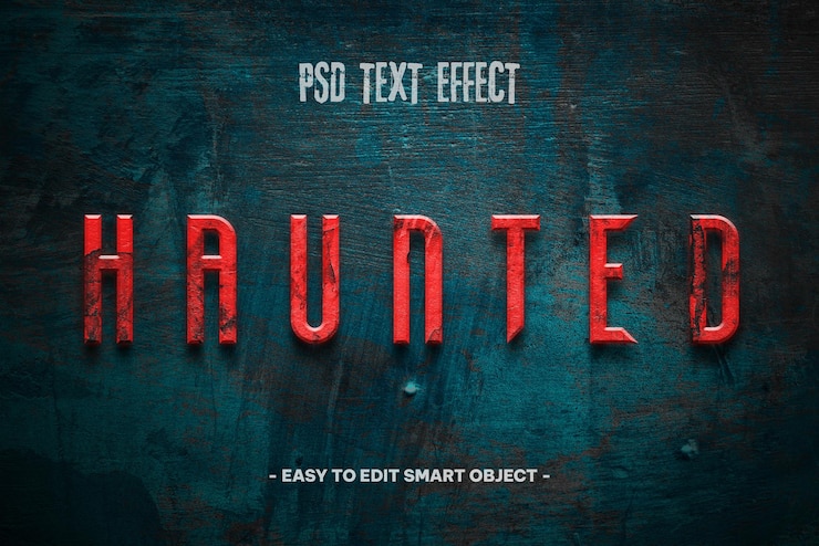 PSD efecto de estilo de texto de terror 3d con fondo de pared aterrador