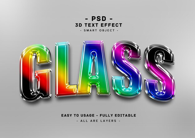 Efecto de estilo de texto de vidrio de colores 3D