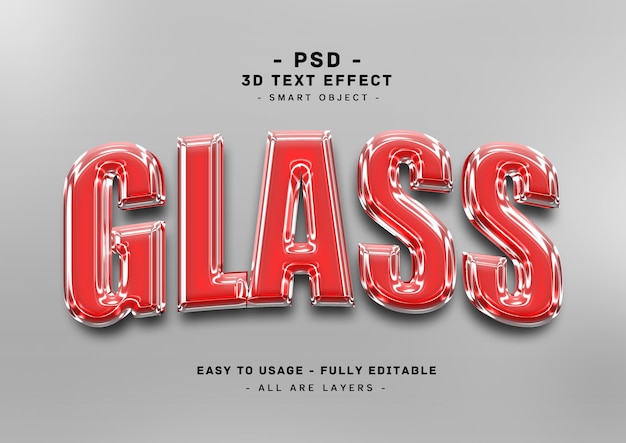 PSD efecto de estilo de texto de vidrio rojo 3d