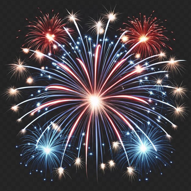 Efecto de explosión dinámico de fuegos artificiales aislado en un fondo transparente para imágenes de celebración