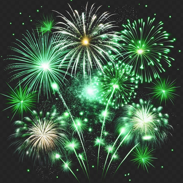 PSD efecto de explosión dinámico de fuegos artificiales aislado en un fondo transparente para imágenes de celebración