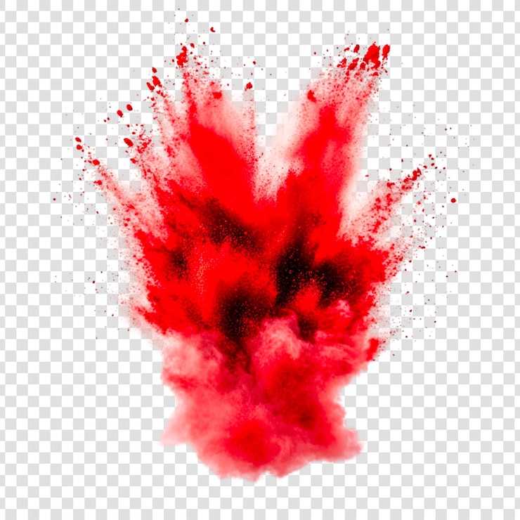 PSD efecto de explosión de polvo rojo sobre un fondo transparente