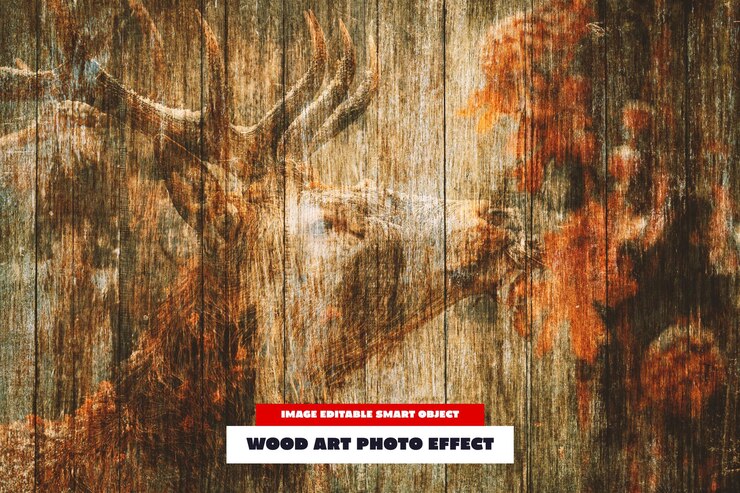 PSD efecto de foto de arte de madera