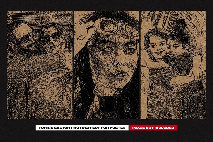 PSD efecto de foto de boceto de grabado para póster