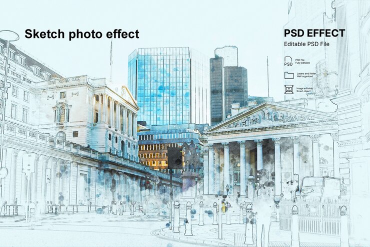 PSD efecto de foto de boceto