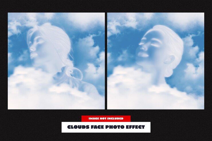 PSD efecto de foto de cara de nubes para el cuadrado