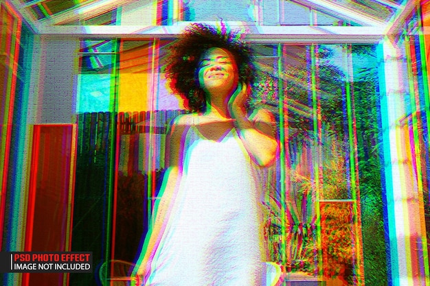 PSD efecto de foto de glitch de colores duotono mockup