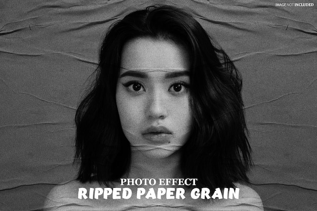 efecto de foto de grano de papel rasgado psd