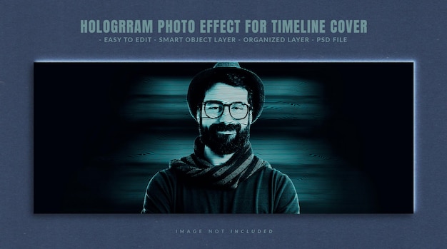 Efecto de foto de holograma para portada de línea de tiempo de redes sociales