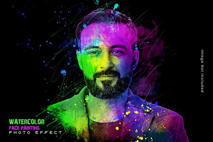 PSD efecto de foto de pintura de cara de acuarela