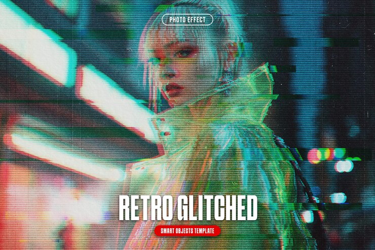 PSD efecto de foto retro-glitchado