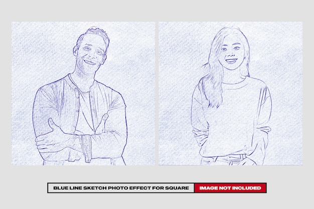 Efecto de fotografía de boceto de línea azul para cuadrado