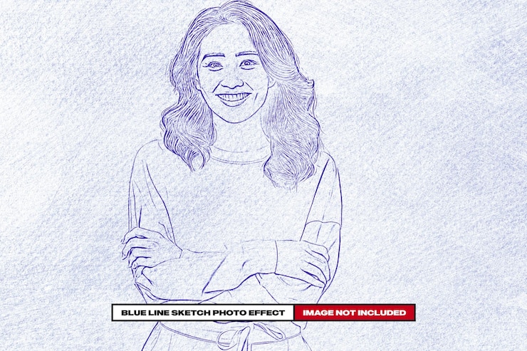 PSD efecto de fotografía de dibujo de línea azul