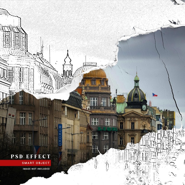 Efecto de fotografía de dibujo de papel roto