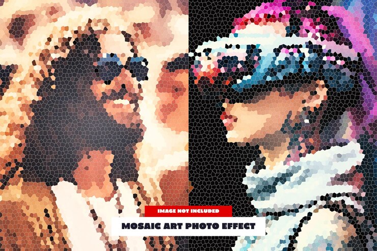 PSD efecto fotográfico de arte mosaico para póster
