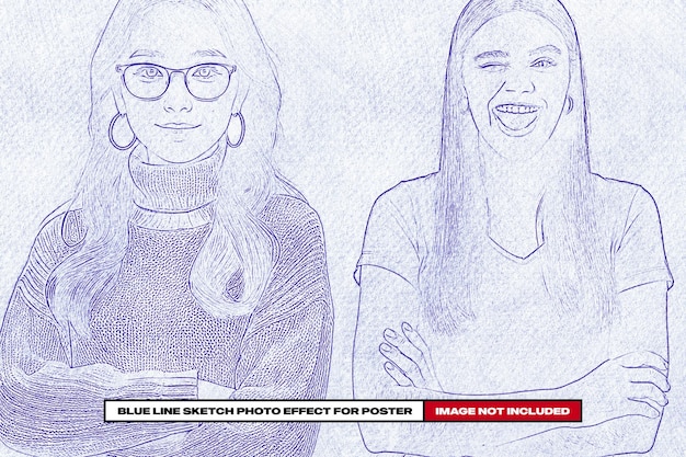 Efecto fotográfico de boceto de línea azul para cartel