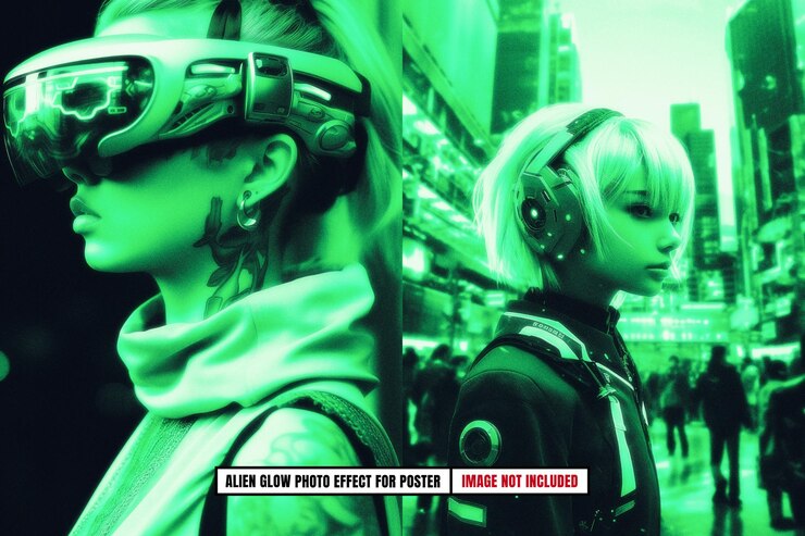PSD efecto fotográfico de brillo alienígena para el cartel