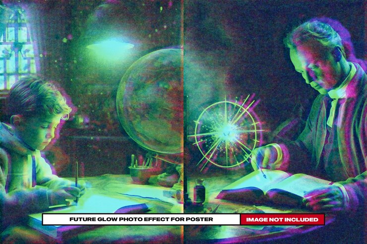 PSD efecto fotográfico de brillo futuro para el cartel