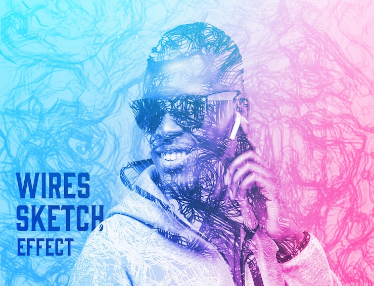 PSD efecto fotográfico de dibujo de cables