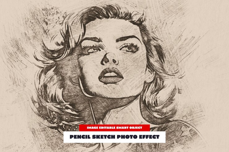 PSD efecto fotográfico de dibujo con lápiz