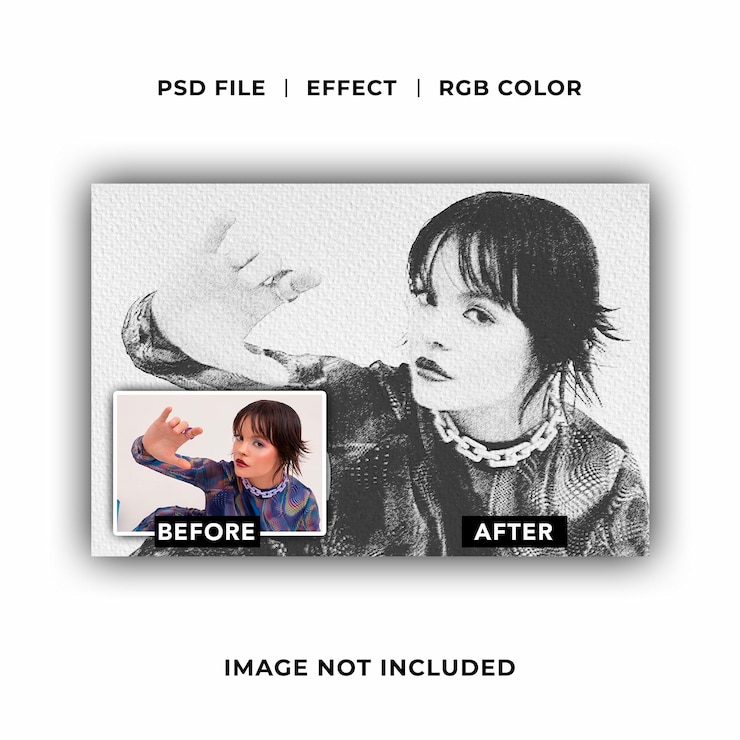 PSD efecto fotográfico de dibujo con lápiz