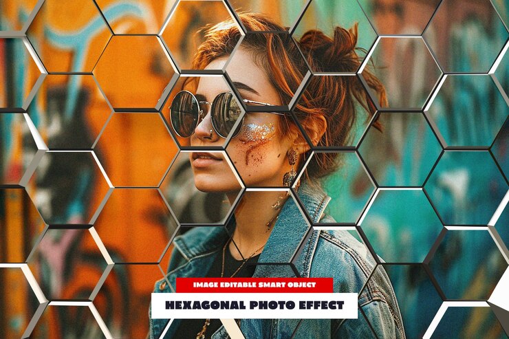 PSD efecto fotográfico hexagonal