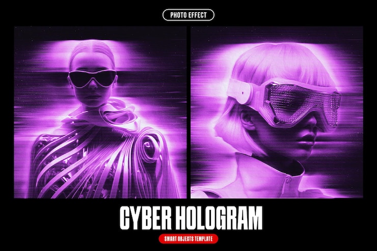 PSD efecto fotográfico de holograma cibernético